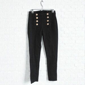 J. McLaughlin Hastings black denim high-rise skinny jeans gold button sailor